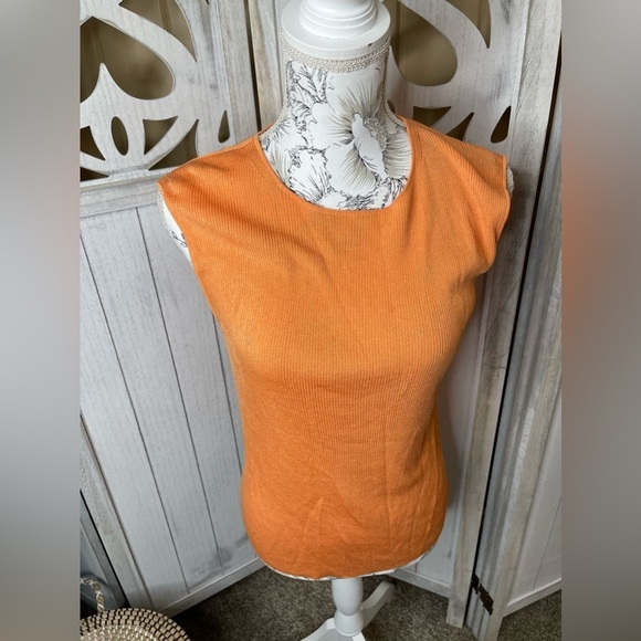 Lafayette 148 Tank Top And Cardigan Sweater Tangerine Orange Knit Size Small - Picture 4 of 6